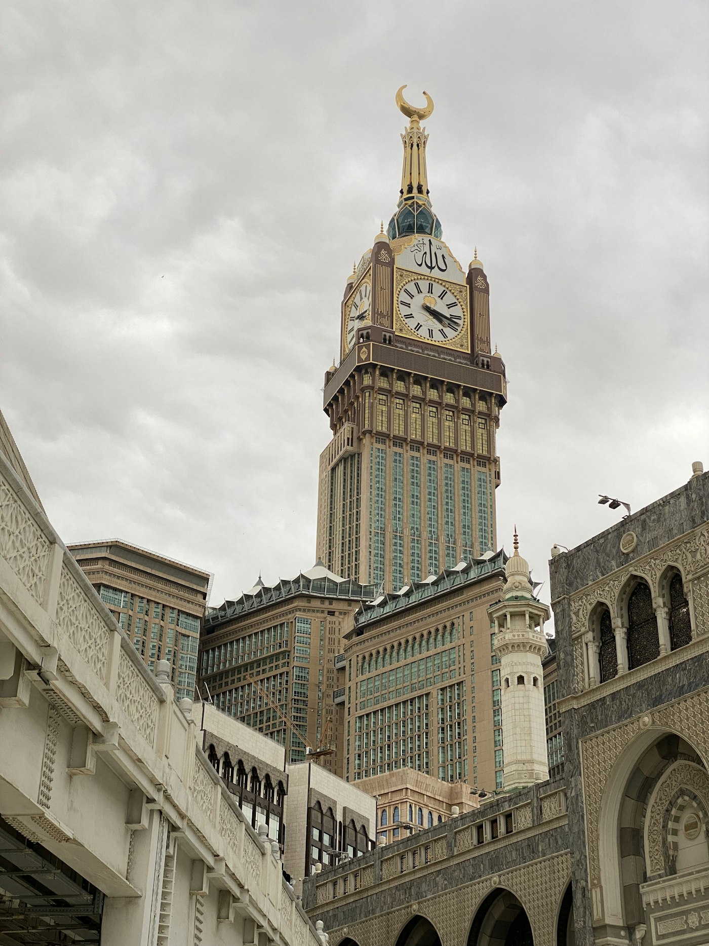 Makkah Clock Tower above Masjid al-Haram with pilgrims below